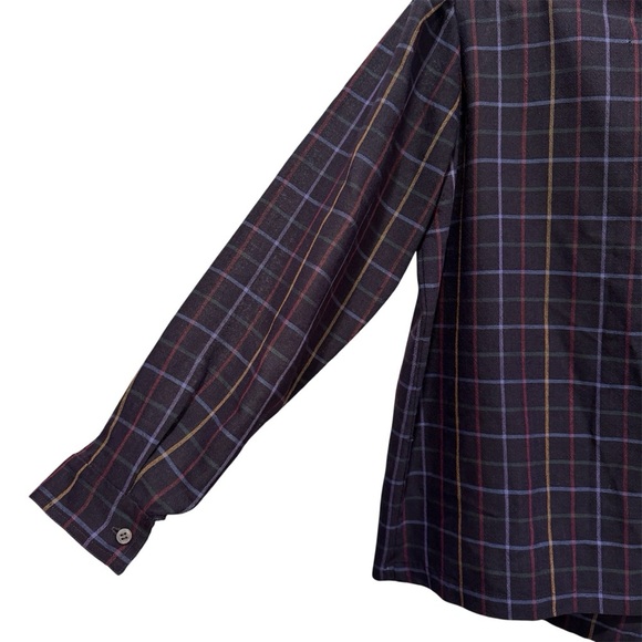 Vintage 80s Christian Dior Wool Turtleneck Button Down Shirt Retro Plaid Navy 14 - Picture 6 of 16